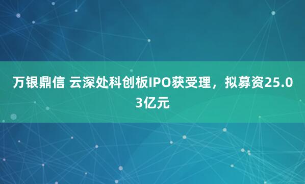 万银鼎信 云深处科创板IPO获受理，拟募资25.03亿元